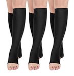 Open toe toeless Compression Socks 3 Pairs 15-20 mmHg Support Pregnancy，Running，Sports,Flight Travel (Black, L/XL)