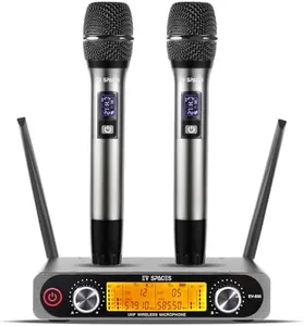 UHF Wireless Microphone System with Dual Metal Handheld Mics – 260ft Range, Professional Cordless Dynamic Mic Set for Home Karaoke, Church, DJ, Party, Wedding, Meeting, KTV, PA System (Silver)