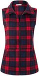 SeSe Code Womens Fleece Vest, Polar Soft Sleeveless Classic Fit Outerwear with Zip Up Pockets Fall Winter Thermal Coats Microfleece Hiking Outdoor Activewear Plaid Red X-Large