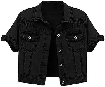 Omoone Women's Summer Short Sleeve Slim Crop Denim Trucker Jacket Jean Coat Tops(Black-M)