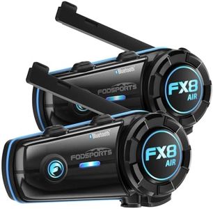 FODSPORTS Motorcycle Bluetooth Headset with Music Sharing, FX8 AIR 4 Rider 1200m Helmet Communication System, Motorcycle Helmet Bluetooth with One-Click Pairing/Hi-Fi Speaker/Waterproof/FM, 2 Pack