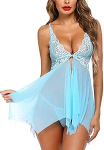 Avidlove Women Lingerie Lace Babydoll V Neck Sleepwear Strap Chemise (M, Style-4-Baby Blue)