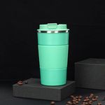 Wosta Insulated Travel Coffee Mug 2.0 | Double Wall Vacuum Stainless Steel Fat-Bottomed Coffee Cup Tumbler with Spill Proof Flip Lid for Hot and Ice Beverages (Mint Green Color, 380 Ml)