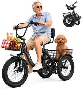 T300 Adult Electric Trike Bike 1200W High-Power Motor & 624Wh Removable Battery 18x3.0 Fat Tire Foldable 3-Wheel E-Bike Step-Thru Design, Up to 65 Miles, 18MPH Assisted Pedalling Black