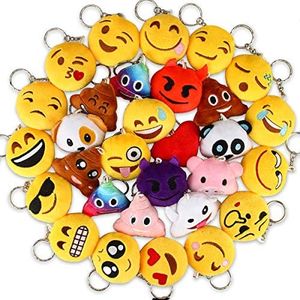 Dreampark Emoji Keychains, Mini Emoji Plush Party Favors for Kids Halloween Birthday Party Supplies, Carnival Prizes for Kids Treasure Box Bulk Toy Assortment 2" Set of 30