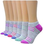 Hanes womens Performance Cool Compression No Show Socks 6 Pair Pack, Grey/Purple/Pink Design, 8