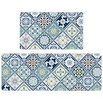 Fiita Kitchen Rug Sets 2 Piece Kitchen Mats for Floor Anti Fatigue Waterproof & Non-Skid Kitchen Rugs Cushioned Kitchen Mat for Standing Washable Comfort Desk Kitchen Runners(17“*28”+17“*48”)