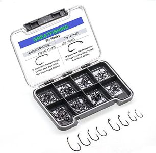 GREATFISHING 160pc Barbed Barbless Choice Fly Hooks Fly Tying Hook Nymphs Pupa Egg Fly Dry Fly Wet Fly Hook Jig Nymph 10#-16# Hook with a Magnetic Box (C: 160pc barbless Nymph and jig Combo)