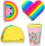 Yoobi | Mini Spiral Notebooks for Kids | 4 Pack Includes Puffy Covers in Taco, Heart, Rainbow, Boba | 80 Pages in Each | PVC Free