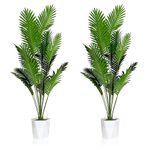 SAJANDAS Set of 2 Artificial Areca Palm Plants in Pots, 51 Inch Fake Tropical Palm Trees with Greenery Leaves and Stems, Faux Dypsis Lutescens Floor Plants for Office, Store, Garden, Home Decoration