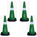 LADWA Industrial Accident Road Safety Cone Pack of 4, 750mm, 4 Traffic Safety Green Cones + 4 mtr chain + 4 Hooks with Black Rubber Weighted Base and Highly Visible Reflective Collar