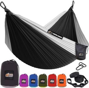 GORILLA GRIP Durable Portable Camping Hammock, Holds 500lbs with Heavy Duty Tree Straps, Comfortable Travel Swing, Camp Hammocks, Easy to Use and Install, Outdoor Essentials, Black, 10x6.5 FT