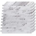 LONGKING 10-Sheet Peel and Stick Backsplash Tile, PVC Stick on Tile for Kitchen, Bathroom Vanities, Fireplace Décor - Granite White