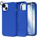 GONEZ Magnetic for iPhone 14 Case, Compatible with Magsafe, with Screen Protector + Camera Protector, Anti-Scratch Microfiber Lining, Liquid Silicone Shockproof Protective Phone Case, Klein Blue