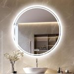 LUVODI LED Illuminated Bathroom Mirror: 800 x 800mm Round Dimmable Backlit Lighted Wall Mounted Vanity Mirror with Demister Pad + Smart Touch Button Makeup Mirror for Dressing and Shaving