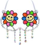Neva Nude Daisy Delights Smiley Blacklight Crystal Carnival Bra for Raves and Festivals, Adjustable, Handmade in USA (Medium)