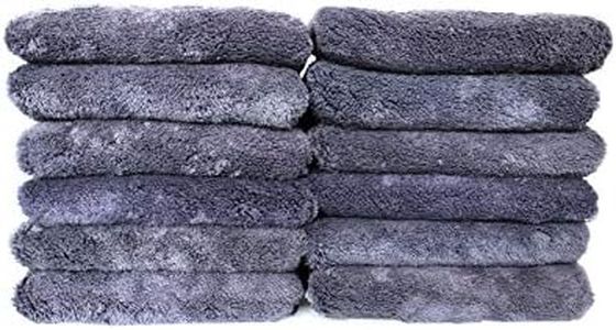 Maxshine 16”x24” Universal 12-Pack Gray Microfiber Towel - 600GSM Red Silk Border - Perfect for Fast Car Washing & Drying - Premium Car Detailing Towels