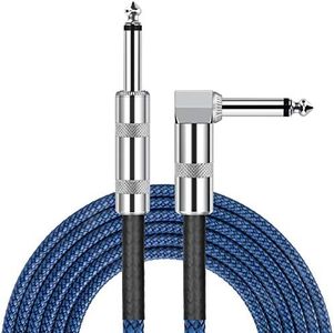 Guitar Cable 10 Ft Straight to Right Angle 1/4 Inch 6.35mm Plug Bass Keyboard Instrument Cable Blue and Black Tweed Cloth Jacket electric mandolin pro audio JOLGOO