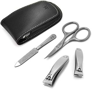 GERManikure 4pc matte stainless steel travel manicure set in black leather case with magnet clasp