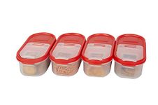 Cutting EDGE Flip-Top 525 ml Kitchen Storage Container/Dispenser for Rice, Flour, Cereals, Snacks, BPA Free, Modular, Red (Free Plain Lids Extra with Each Container)- 4 Piece, Red