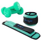 Yes4All Workout Weights Sets: Ankle Weights (2.5lbs Pair) with Adjustable Strap and Neoprene Coated Dumbbell Hand Weights (5lbs Pair) - for Women & Men in Running, Aerobics, Cardio Routine - Green