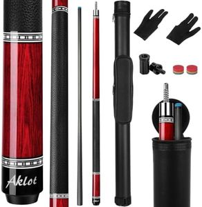 AKLOT Carbon Fiber Pool Cue Stick, 58”, 19oz, Low Deflection Pro Billiard Stick, 12.5mm Tip, Maple Butt & Buffalo Leather Grip Weight Adjustment, Pool Cue Kit with Case,Tips Patten 1
