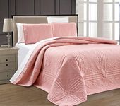 Grand Linen - 3-Piece Pink Oversize Stella Grande Bedspread King/Cal King Embossed Coverlet Set 118 by 106-Inch