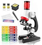 Science Kits for Kids - Beginner Microscope with LED 100X 400X and 1200X, Include Sample Prepared Slides 12pc, Educational Toy Birthday Valentine's Day Gift for Children