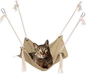 Cat Hammock, Breathable Pet Cage Hammock, Cat Hanging Bed with Metal Carabiners and Tassels, Cat Hanging Hammock for Cage, Hammocks for Kittens, Rabbits, Small Dogs (Khaki)