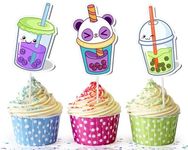 Delightful 10-Piece Boba Tea Theme Cupcake Toppers - Add a Sip of Fun to Your Treats!