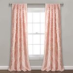 Lush Decor, Blush Ruffle Diamond Curtains Textured Window Panel Set for Living, Dining Room, Bedroom (Pair), 84” x 54