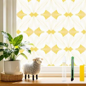 Window Privacy Film Stained Glass Decorative Static Clings Frosted Window Tint for Home Room Decor Bathroom Door Car Stickers with Glittering Effect, Removable(Golden Geometry)