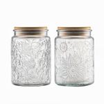 ANSQU Set of 2 Vintage Glass Jars, 23.7 FL OZ Candy Jars with Lids, Sugar Container Mason Jars for Home Kitchen Pantry, Cute Jar (Daisy & Sunflower)