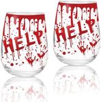 Whaline 2Pcs Halloween Stemless Wine Glasses 17oz Horror Bloody Drinking Glasses Bloody Handprint Tumbler Cups for Party Supplies Gifts