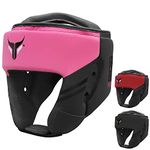 Mytra Fusion Headguard - Kickboxing Headgear with Adjustable Strap MMA, Muay Thai, Sparring, Martial Arts, Karate, Head Guard (Black/Pink, M)