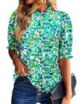 BETTE BOUTIK Women's Boho Summer Top Half Ruffle Sleeve Mock Neck Floral Print Casual Spring Shirt Floral Green Small