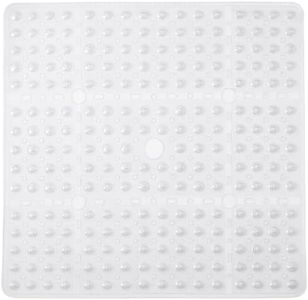 EENKOSI Square Shower Mat 27x27 inch - Large Clear Anti Slip Shower Floor Stall Mat - Non Slip Square Bathroom Bath Mat with Strong Secure Suction Cups and Drain Holes in Middle (Clear 27x27)