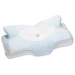 Elviros Cervical Contour Memory Foam Pillow for Neck Pain Orthopedic Neck Pillow for Shoulder Pain Ergonomic Head Neck Support Pillow for Side/Back/Stomach Sleepers with Removable Cover (Blue-L)