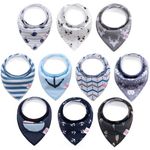 Newthinking 10 Pack Baby Dribble Bibs, Baby Bandana Bibs with Adjustable Snaps, 100% Cotton Baby Drool Bibs for 6-24 Months Newborn and Toddlers (Gray-blue)