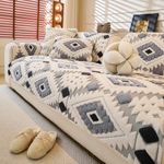 WEYOND Boho Sofa Cover for Dogs, Soft Plush Non-Slip Washable Couch Cover, Pet & Kid Friendly Furniture Protector for Living Room (1-Pack Seat Cover 90 x 180 cm, Dark Grey)
