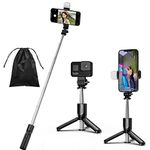 Eono Selfie Stick, 4 in 1 Mini Selfie Stick Tripod with Light, Extendable and Portable Stable Tripod Stand with Detachable Wireless Remote Compatible with iPhone/GoPro/Galaxy/Camera