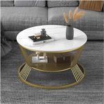 NAMRA ARTS Wooden Morden Round Coffee Table/Multipurpose Center Table Accent Table Nesting Table for Living Room with Storage Open Double Shelf (GOLD & WHITE-NEW)