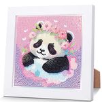 Panda Diamond Painting for Kids with Wooden Frame-Animal Diamond Art Kits for Kids Ages 4-6-8-10-12,DIY Easy Gem Art Kit Rhinestone Arts Craft with Beautiful Package for Girls Boys Gift(7x7inch)