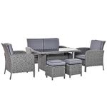 Outsunny 6 Pieces Outdoor Patio Rattan Dining Table Sets Bonzer All Weather PE Wicker Sofa Furniture Set for Backyard Garden w/Cushions Grey