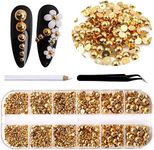 RODAKY 2000Pcs AB Gold Half Pearls for Crafts,Flatback Half Round Pearl for Nails,6 Sizes AB Gold Pearl Beads Rhinestones for Nails Art Design DIY Crafts Jewelry Making Clothe Shoes Decoration