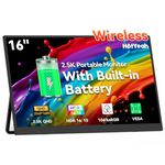 16" 2.5K Wireless Portable Monitor Battery-Powered, Support AirPlay Miracast, 2560×1600P IPS USB-C HDMI External Monitor, 2nd Screen for Laptop MacBook PC Phone Tablet, w/Built-in Battery(4-5H)