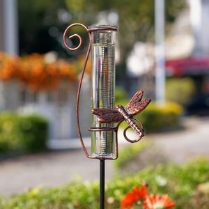HOBYLUBY Dragonfly Rain Gauge Outdoor, 7 Inch Metal Rain Gauges for Measuring Precipitation, Patio, Garden Yard Decor