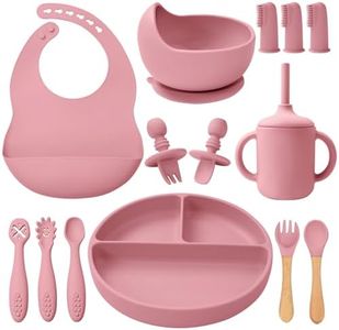 Silicone Baby Feeding Set 14 Pcs, Baby Led Weaning Set, 6M+, Deep Red