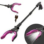 Grabber Reacher Tool-Long 32 Inch (Pink) Aluminum Foldable Pick Up Stick-Strong Grip Shelves LED Light Magnetic Tip, Lightweight Trash Picker Claw Reacher Grabber Tool for Elderly - by Luxet