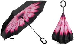 Braty Decorations Inverted Umbrella, Innovative Umbrella, Double Layer Umbrella, Inverted Umbrella, Umbrella with C-shaped Handle, Rose Flower, Large